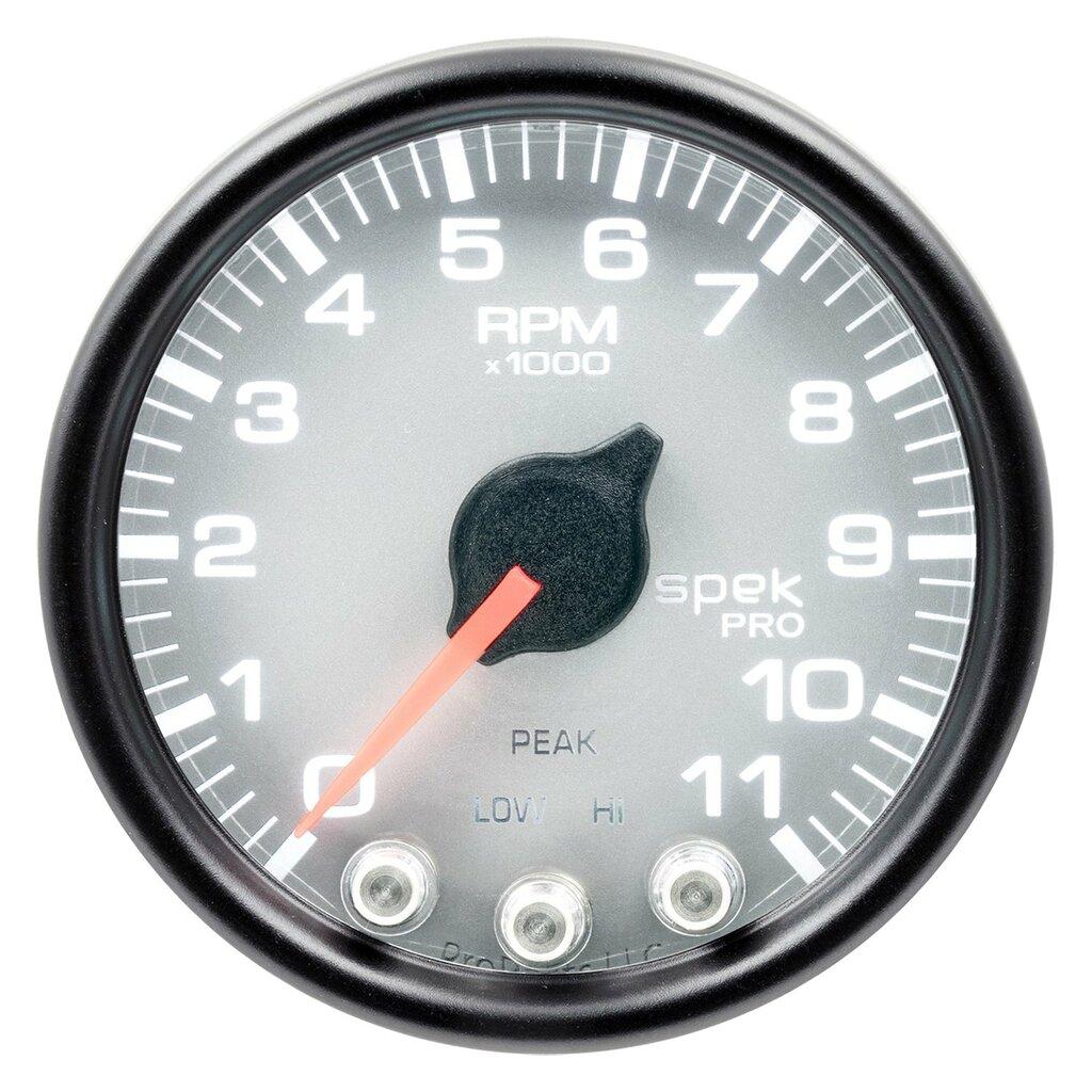 Auto Meter 2-1/16" IN-DASH TACHOMETER, 0-11,000 RPM, SPEK-PRO, SILVER/BLACK - P33622
