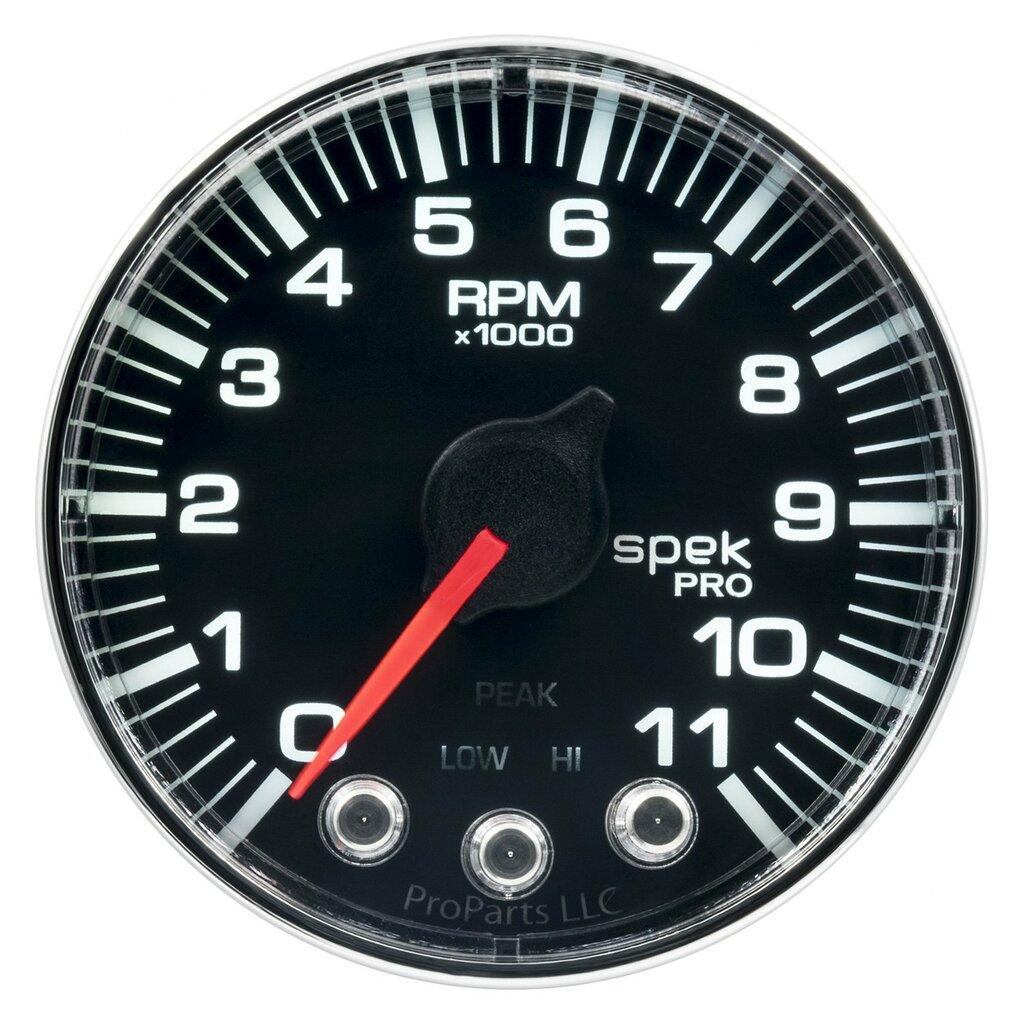 Auto Meter 2-1/16" IN-DASH TACHOMETER, 0-11,000 RPM, SPEK-PRO, BLACK/CHROME - P336318