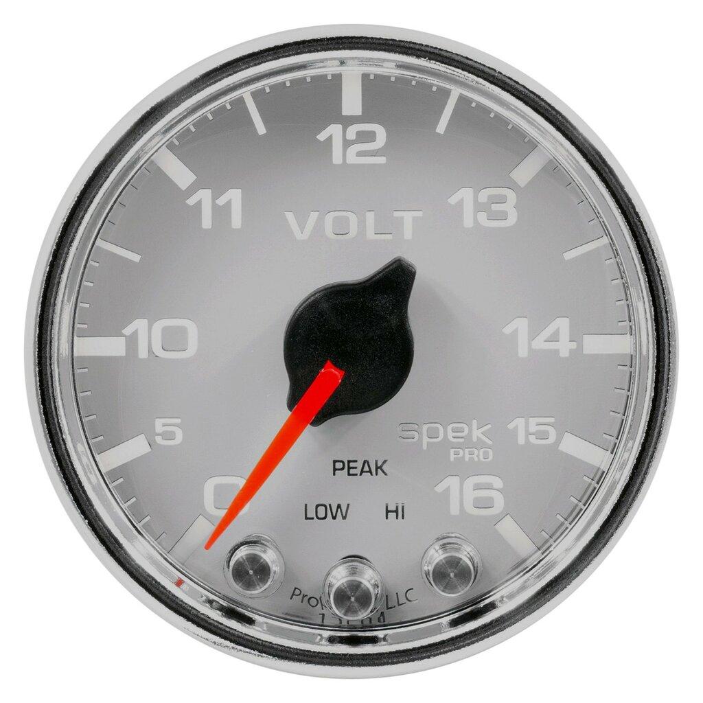 Auto Meter 2-1/16" VOLTMETER, 0-16V, SPEK-PRO, WHITE/CHROME - P34411