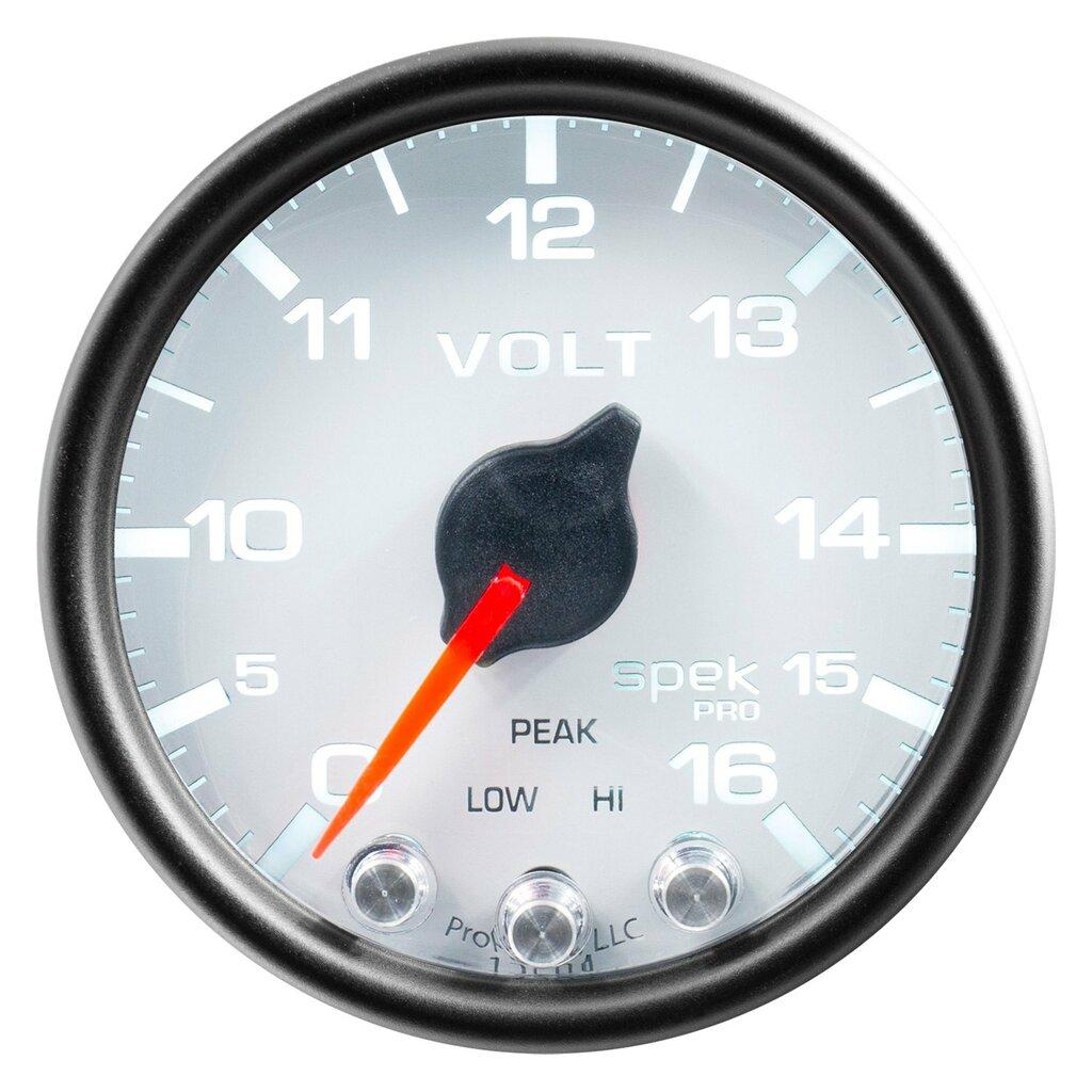 Auto Meter 2-1/16" VOLTMETER, 0-16V, SPEK-PRO, WHITE/BLACK - P34412