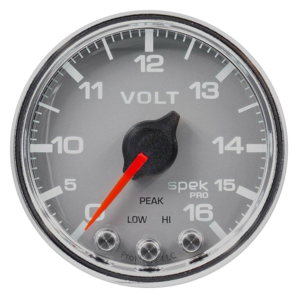 Auto Meter 2-1/16" VOLTMETER, 0-16V, SPEK-PRO, SILVER/CHROME - P34421