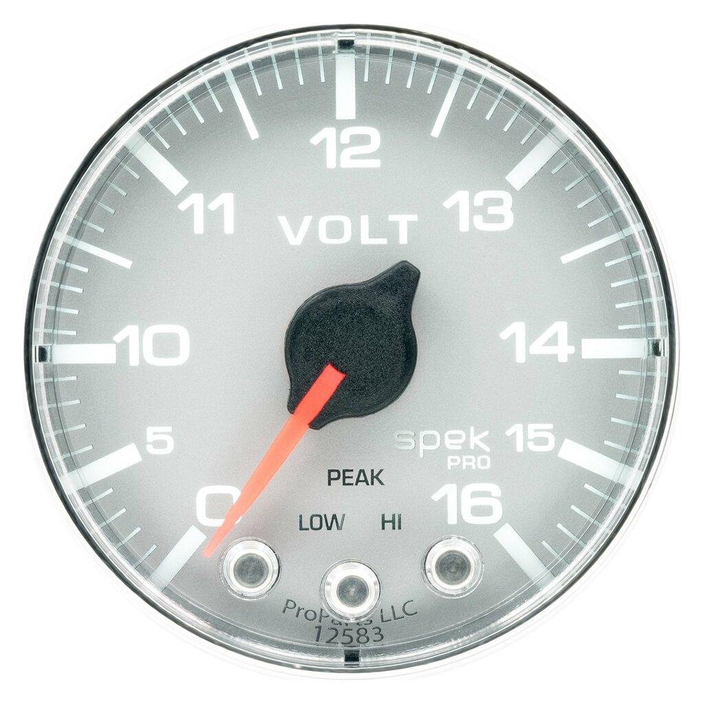 Auto Meter 2-1/16" VOLTMETER, 0-16V, SPEK-PRO, SILVER/CHROME - P344218