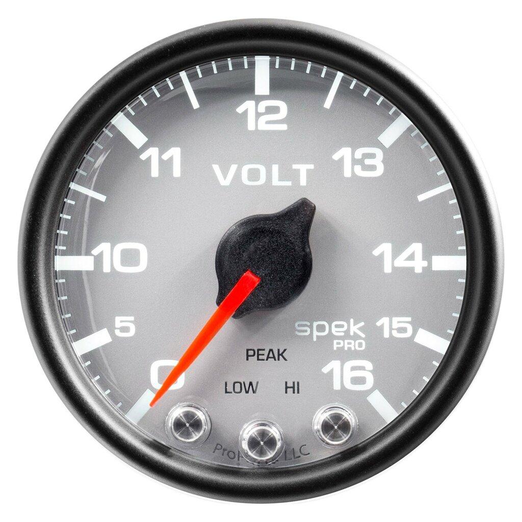 Auto Meter 2-1/16" VOLTMETER, 0-16V, SPEK-PRO, SILVER/BLACK - P34422