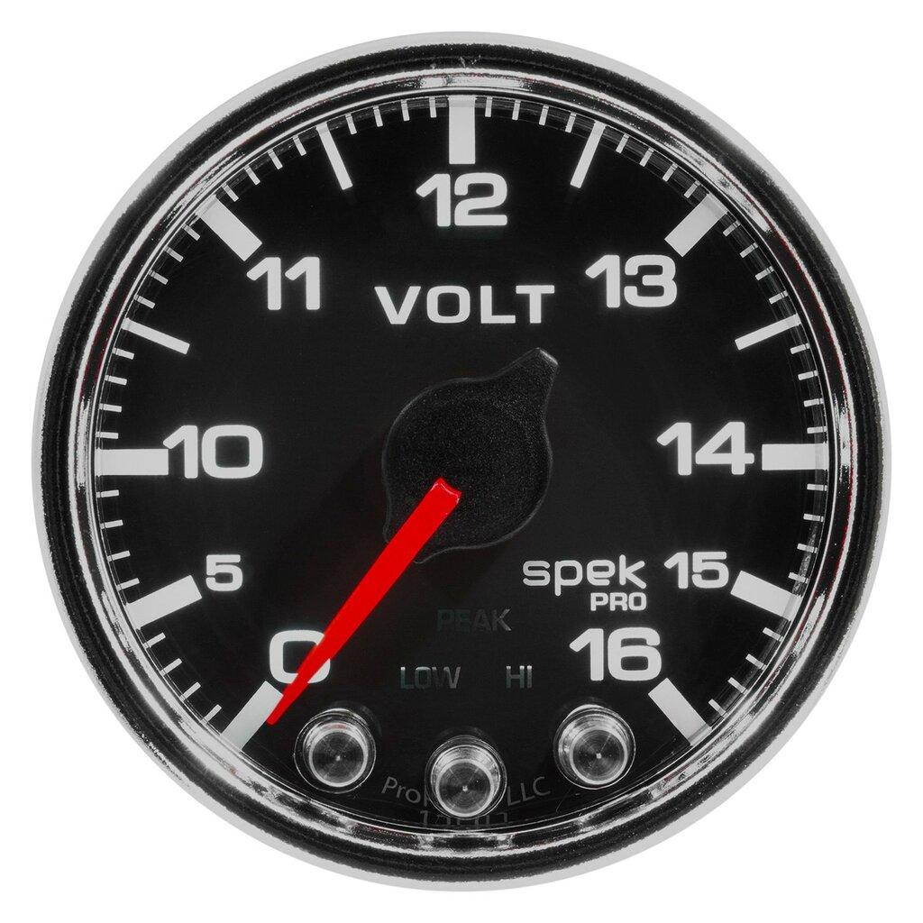 Auto Meter 2-1/16" VOLTMETER, 0-16V, SPEK-PRO, BLACK/CHROME - P34431