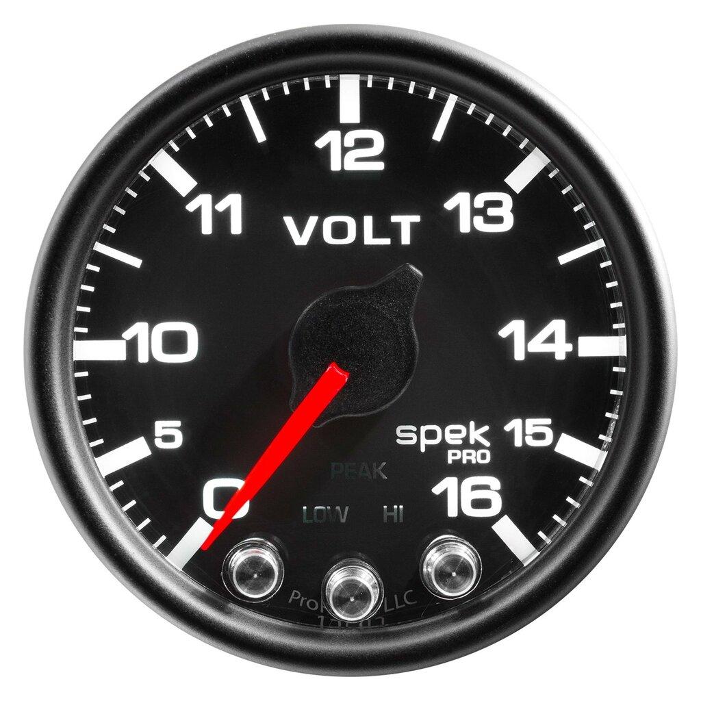 Auto Meter 2-1/16" VOLTMETER, 0-16V, SPEK-PRO, BLACK/BLACK - P34432