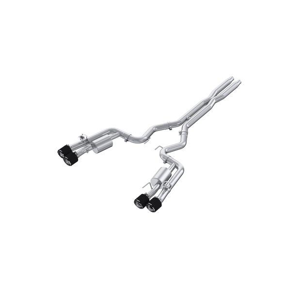 MBRP T304 Stainless Steel, 3" Cat-Back, Quad Split Rear Exit with Carbon Fiber Tips, Active (2024-2026 Mustang Dark Horse 5.0L) – S72843CF