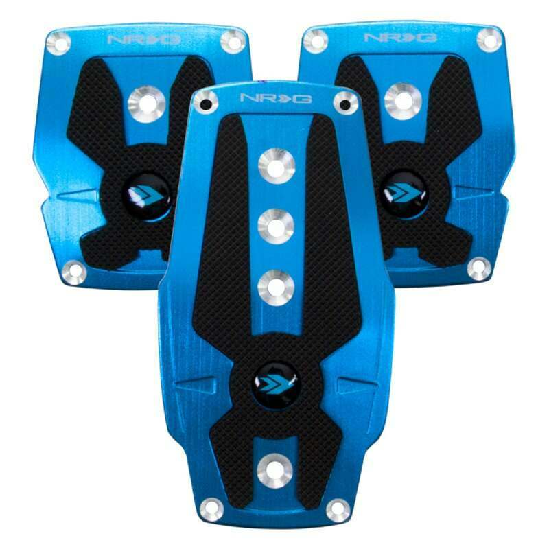 NRG Brushed Blue aliminum sport pedal w/ Black rubber inserts MT - PDL-200BL