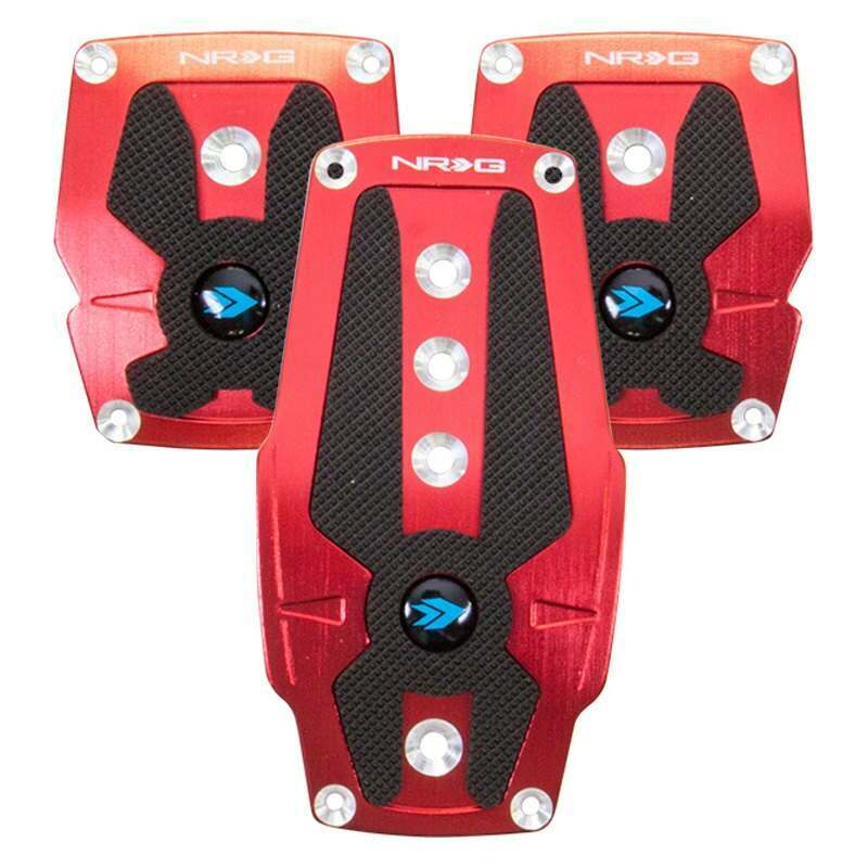 NRG Brushed Red aliminum sport pedal w/ Black rubber inserts MT - PDL-200RD