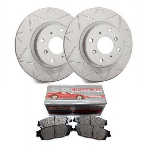 SP Performance Peak Series Slotted Rotors w/ Gray ZRC - Front Pair with Metallic Brake Pads (11-14 GT Brembo; 12-13 BOSS 302; 07-12 GT500) - V54-151MD1001