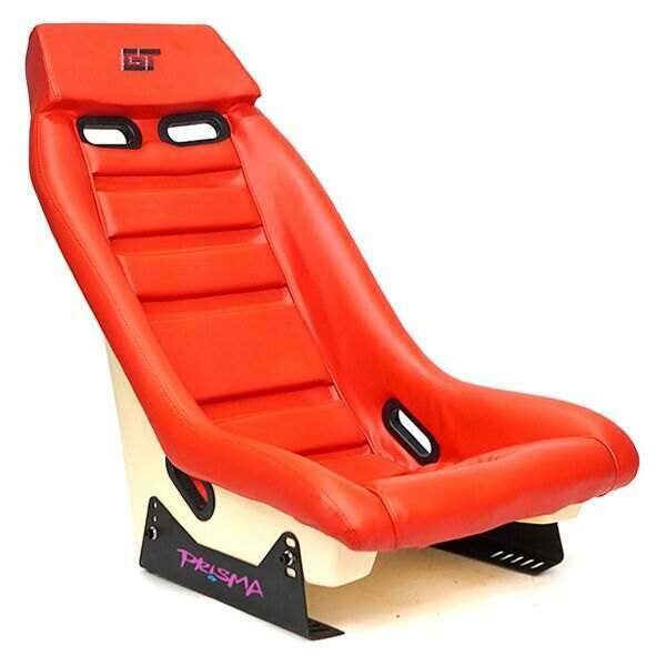 NRG GT Retro Bucket Seat features Red PVC Leather, red stitching, Off-White Fiberglass back - PRI-100RD-STARDUST