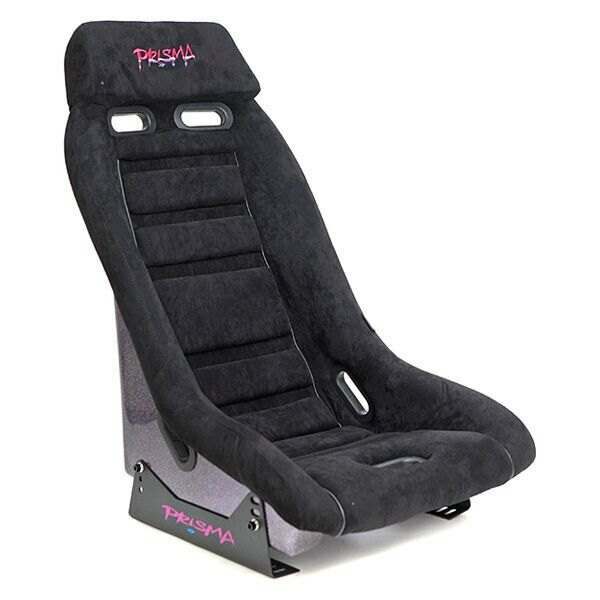 NRG GTS Retro Bucket Seat features Black vegan microfiber, black stitching, Colorful multi color Fiberglass back Finish with Glitter - PRI-150BK-PRISMA