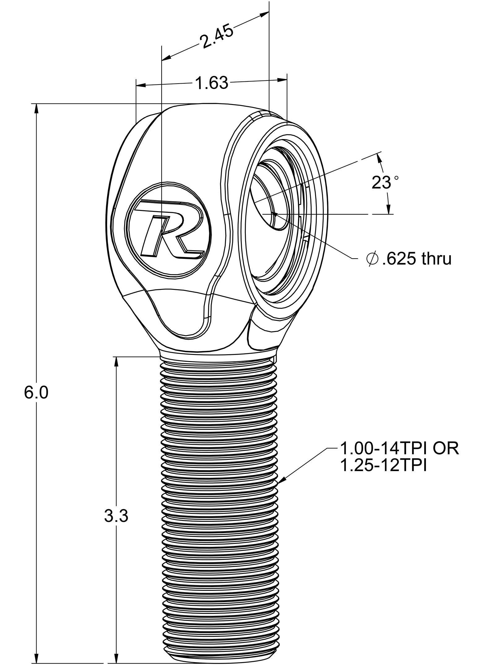 Ridetech R-Joint Xl 1"-14 Lh.  Includes Spacers To Create 9/16" I.D. And 2-5/8" Width.  - 90002899