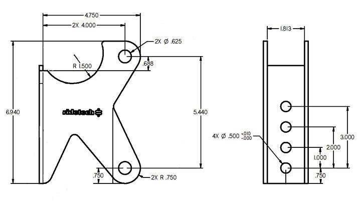 Ridetech Parallel 4-Link Axle Bracket, Uncoated. For 3" Axle Housing. - 90000160