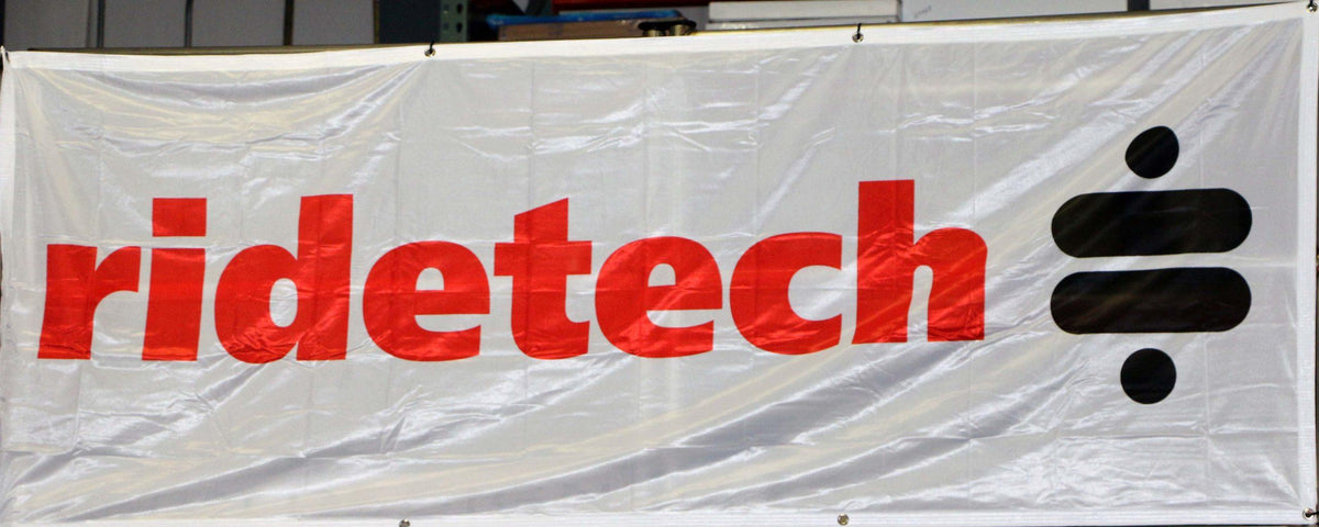 Ridetech Banner, White w/ Red and Black Ridetech. 3ft x 8ft. - 82009002