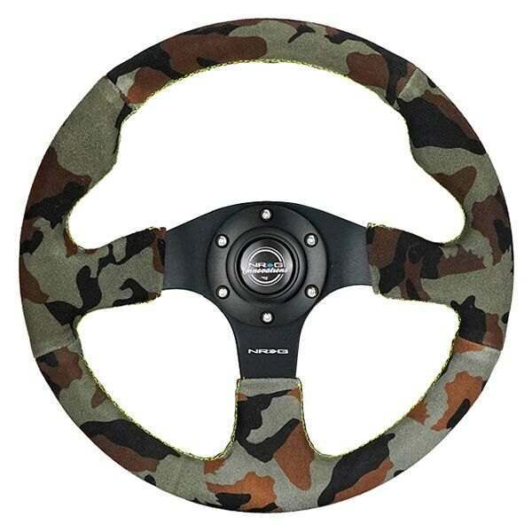 NRG Reinforced Steering Wheel- 320mm Sport / Suede Steering Wheel w/ camo pattern and green stiching - RST-012S-CAMO