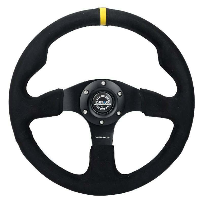 NRG Reinforced Steering Wheel - Alcantara Steering Wheel w/ Yellow Center Mark 320mm w/ BLACK stitch - RST-012SA-Y