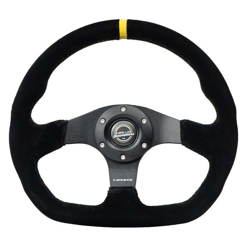 NRG Reinforced Steering Wheel - 320mm Sport Suede flat bottom with yellow center mark - RST-024MB-S-Y
