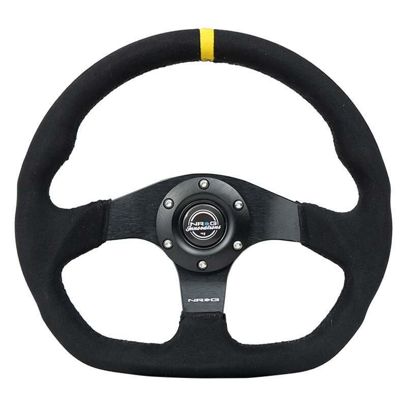 NRG Reinforced Steering Wheel - 320mm Sport Alcantara flat bottom with yellow center mark - RST-024MB-SA-Y