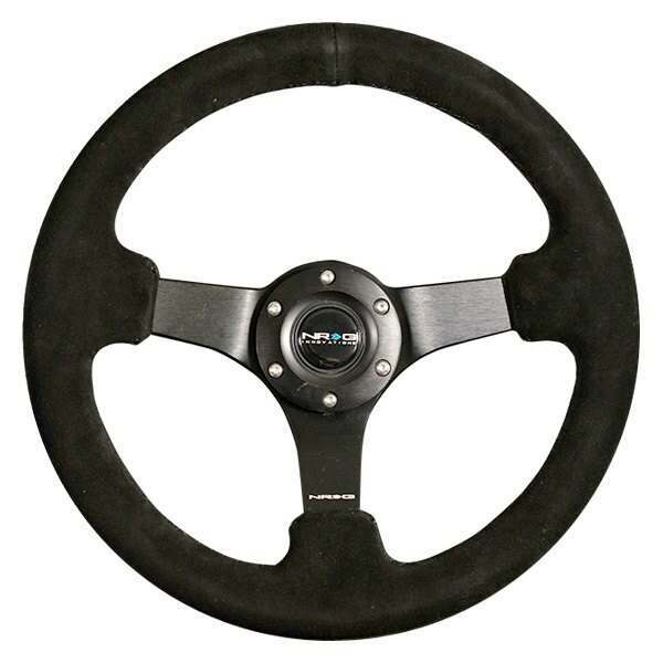 NRG Reinforced Steering Wheel - 330mm Sport Suede Racing ( 3" Deep) Comfort Grip, 4mm matte black spoke with criss cross stitching - RST-033BK-S