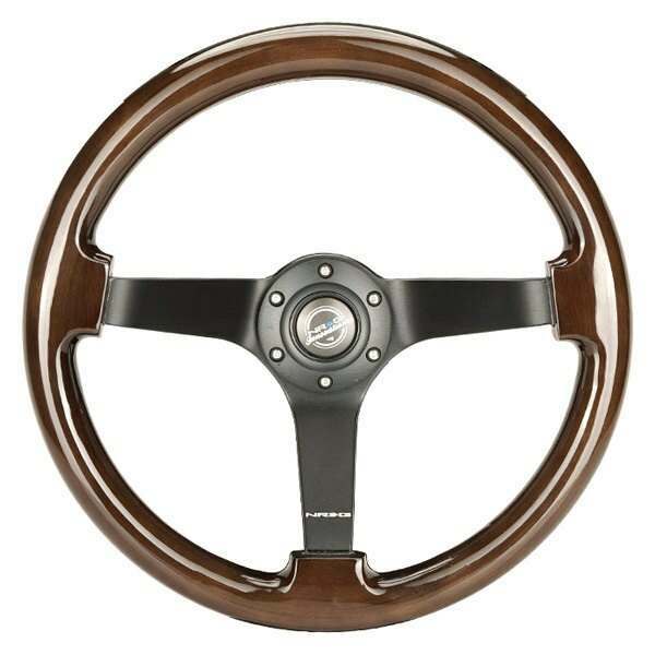 NRG Reinforced Steering Wheel - Classic Dark Wood Grain Wheel (3" Deep), 350mm, 3 Solid spoke center in Black - RST-036BK-BKW