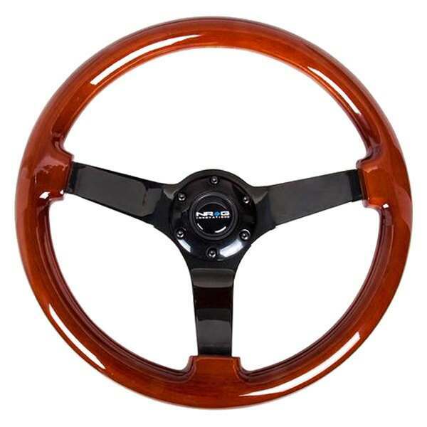 NRG Reinforced Steering Wheel - Classic Wood Grain Wheel (3" Deep), 350mm, 3 Solid spoke center in Black Matte Finish - RST-036BR-BK