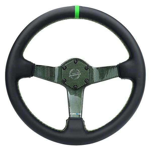 NRG CARBON FIBER STEERING WHEEL 350mm Green Carbon Fiber, Green stiching, Green center mark, Leather - RST-036CF-GN