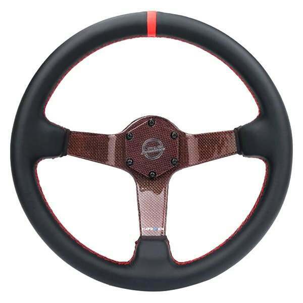 NRG CARBON FIBER STEERING WHEEL 350mm Red Carbon Fiber, Red stiching, Red center mark, Leather - RST-036CF-RD