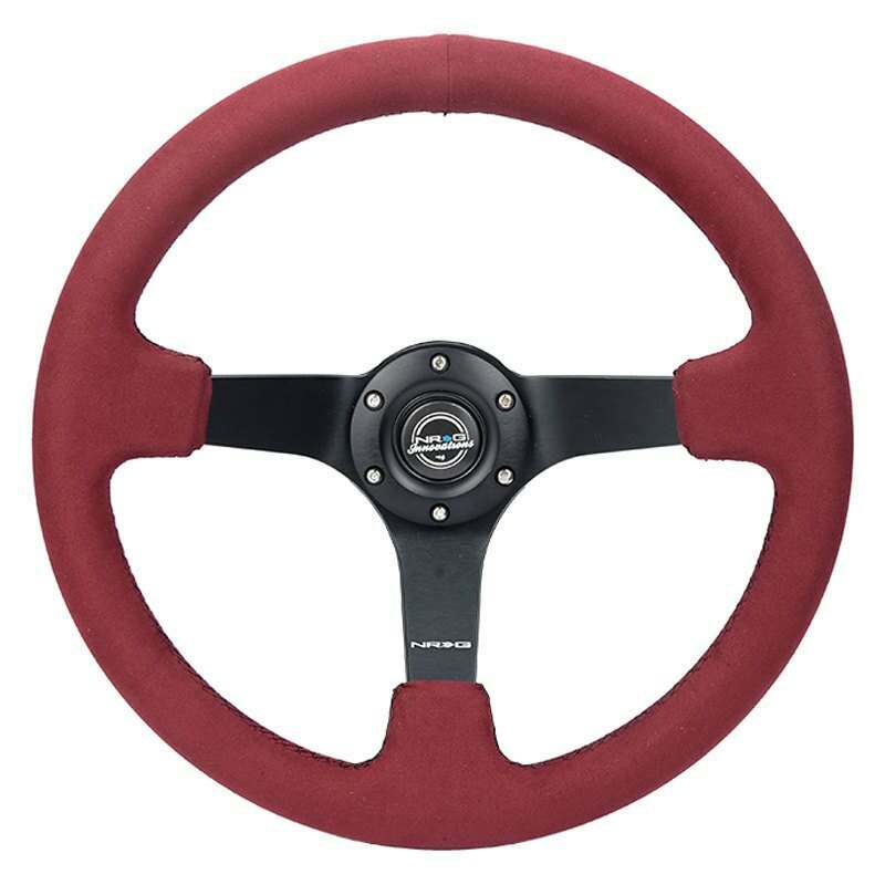 NRG Reinforced Steering Wheel - 350mm sport steering wheel (3' deep) Burgundy Alcantara with Black baseball stitching - Matte Black spoke - RST-036MB-BUA