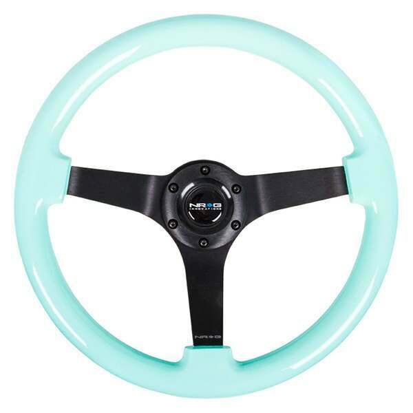 NRG Reinforced Steering Wheel - Classic Minty Fresh Wood Grain Wheel (3" Deep), 350mm, 3 Solid spoke center in Black - RST-036MF-BK