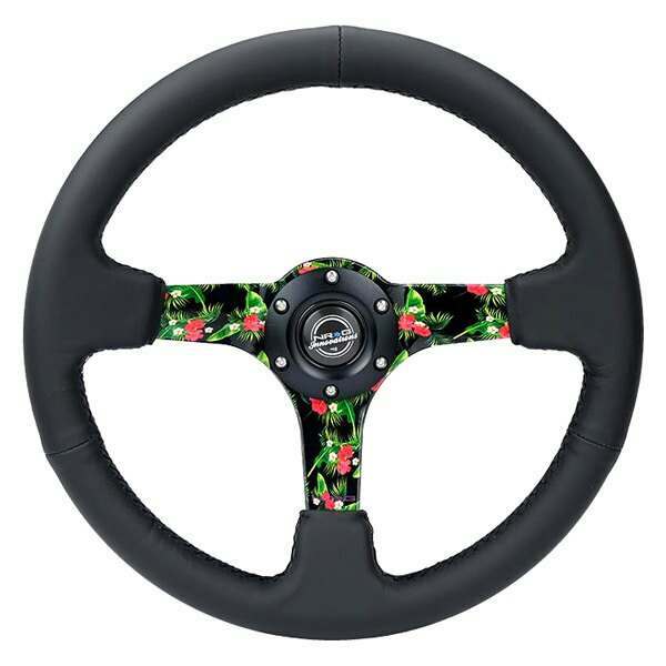 NRG Reinforced Steering Wheel - 3: Deep, 5mm floral spoke, 350mm black leather steering wheel - RST-036TROP-R