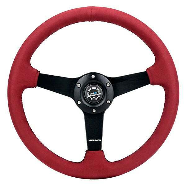 NRG 350mm sport steering wheel (1.5' deep) Burgundy micro suede with Black stitching - Matte Black Solid Spokes - RST-037MB-BUA