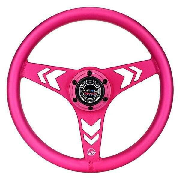 NRG All Aluminum Steering Wheel 330mm - Arow Cutout- Ergonomic Grip- Anadized Pink - RST-070-PK