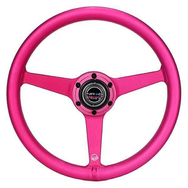 NRG All Aluminum Steering Wheel 330mm - Heritage Solid Spoke- Ergonomic Grip- Anadized Pink - RST-071-PK