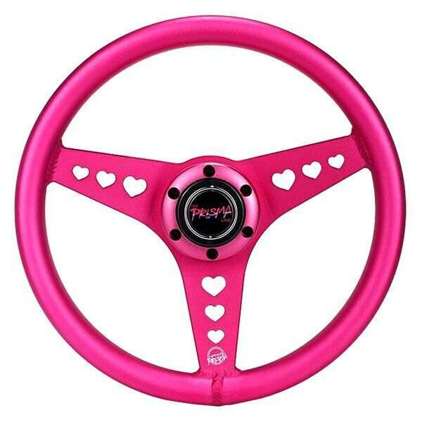 NRG All Aluminum Steering Wheel 330mm - Heart Cut Out- Ergonomic Grip- Anadized Pink - RST-073-PK