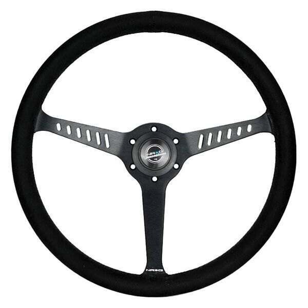 NRG Reinforced Classic Stealth Wheel, 380mm, 3 spoke center with diagnal slits, 1" Deep Dish with Vegan Suede and Black Stitching - RST-380-STL-SA