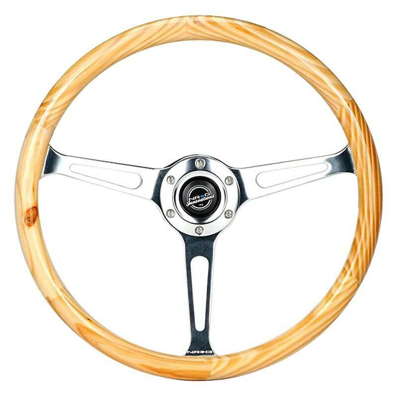 NRG Reinforced Classic Light Wood Grain Wheel, 380mm, 3 spoke center in shinny chrome with slits - RST-380RG