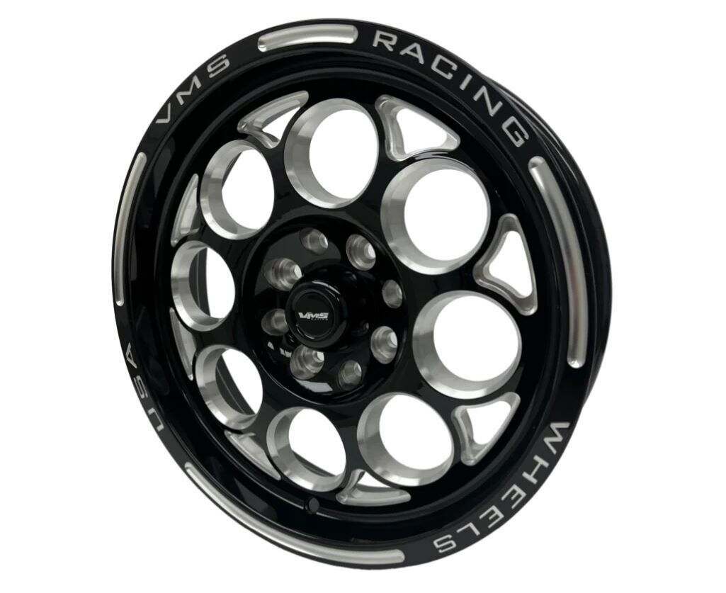 VMS Racing Front Drag Race 4 Lug Modulo Wheel 15x3.5, 4x114.3 / 4x108. -13 Offset, 1.75" Backspacing (1979-1993 Fox Body Mustang) - Black Milling Finish - VWMO010-B-1