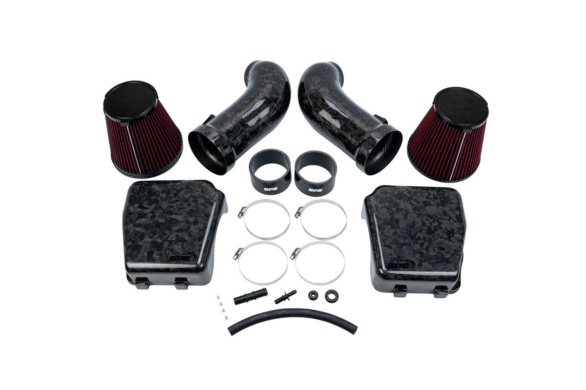 Snyder Performance Engineering Forged Carbon Fiber Cold Air Intakes - Red Filters (2024-2026 Mustang GT) - SPE-C100215