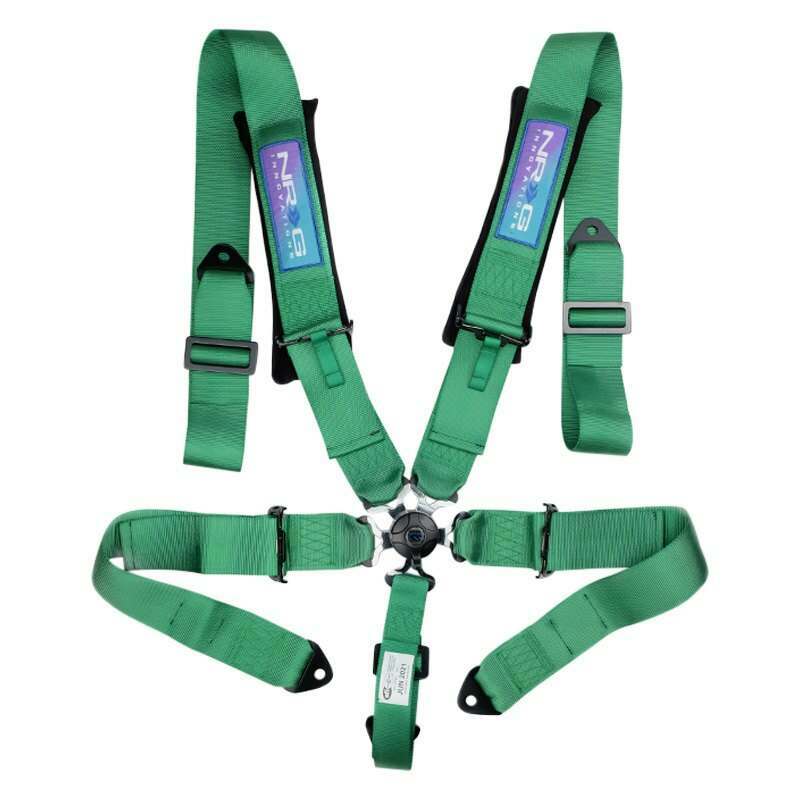NRG SFI 16.1 5pt 3 inch Seat Belt Harness with pads / Cam Lock - Green 06/21 - SBH-B6PCGN