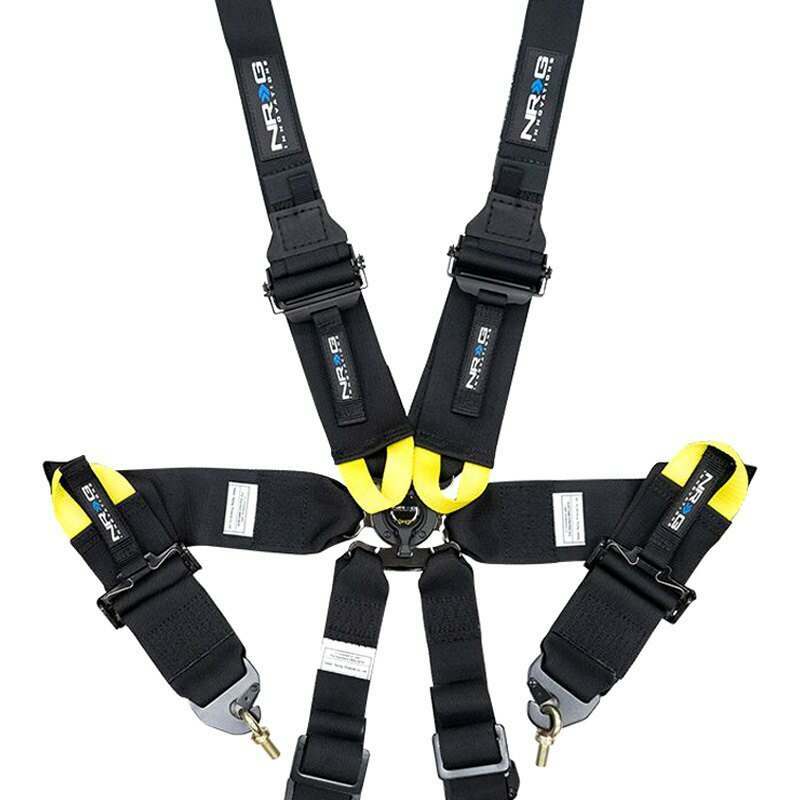 NRG FIA Approved 6pt 2 inch Shoulder Belt for HANS device. Rotary Cam Lock Buckle, 3" Waist Belt and Crutch Belt - Black - SBH-HRS6PCBK