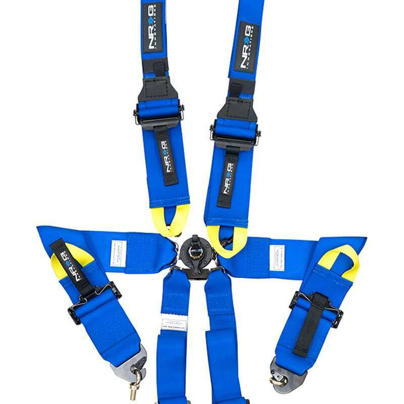 NRG FIA Approved 6pt 2 inch Shoulder Belt for HANS device. Rotary Cam Lock Buckle, 3" Waist Belt and Crutch Belt - Blue - SBH-HRS6PCBL