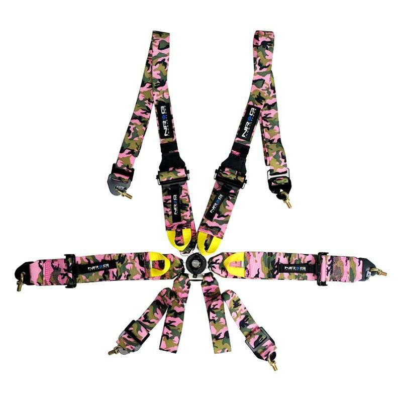 NRG FIA Approved 6pt 2 inch Shoulder Belt for HANS device. Rotary Cam Lock Buckle, 3" Waist Belt and Crutch Belt - Pink Camo - SBH-HRS6PCPKCAMO