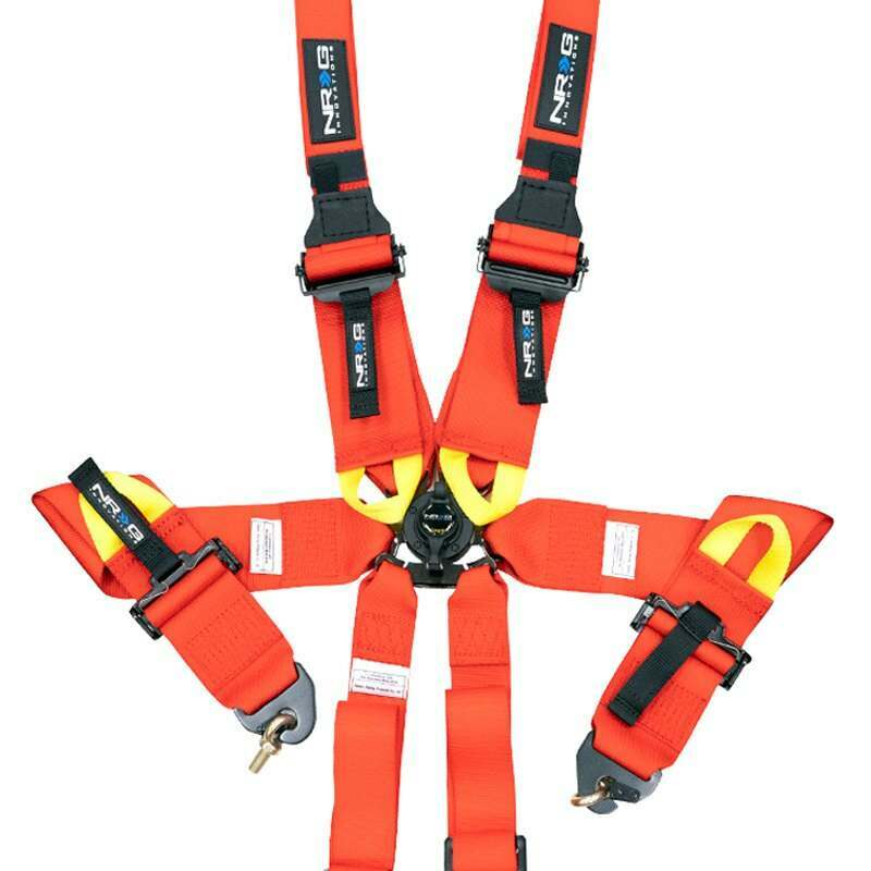 NRG FIA Approved 6pt 2 inch Shoulder Belt for HANS device. Rotary Cam Lock Buckle, 3" Waist Belt and Crutch Belt - Red - SBH-HRS6PCRD