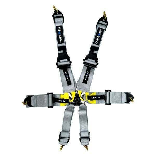 NRG FIA Approved 6pt 2 inch Shoulder Belt for HANS device. Rotary Cam Lock Buckle, 3" Waist Belt and Crutch Belt - Silver - SBH-HRS6PCSL