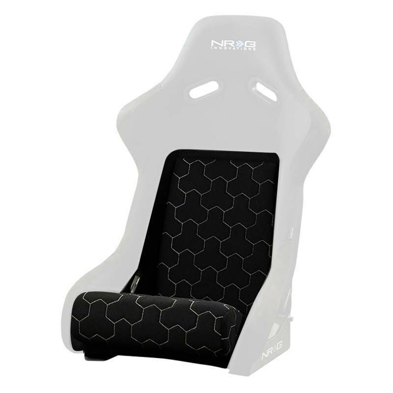 NRG FRP Bucket Seat Cushion- White Stitching Hex Geometric 3 pcs seat cushion Black - SC-300-GS02BK