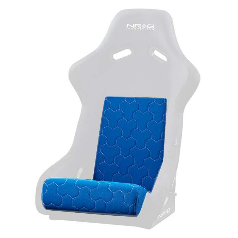 NRG FRP Bucket Seat Cushion- White Stitching Hex Geometric 3 pcs seat cushion Blue - SC-300-GS02BL