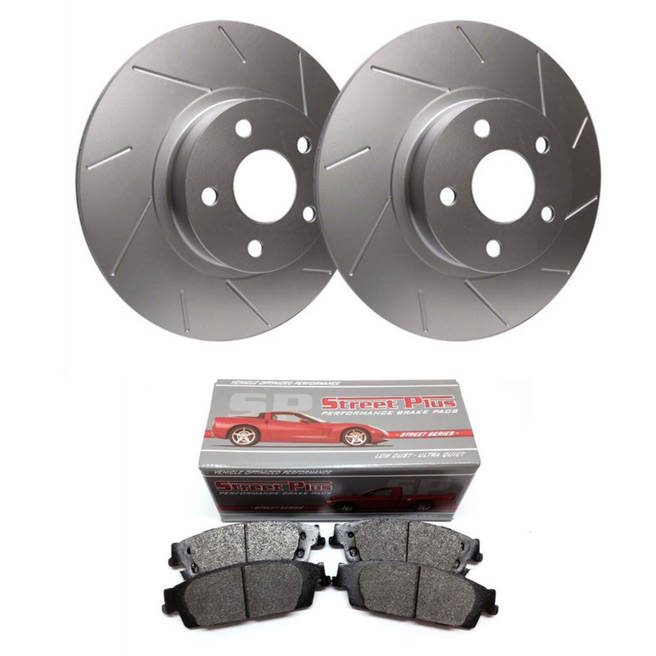 SP Performance Slotted Rotors w/ Silver Zinc Coating - Front Pair with Metallic Brake Pads (15-21 Standard EcoBoost, V6) - T54-1112-PMD1791