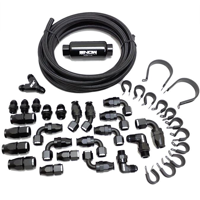 Snow Performance 8An Braided Stainless Fuel Line Kit (Black Line) - SNF-60801B