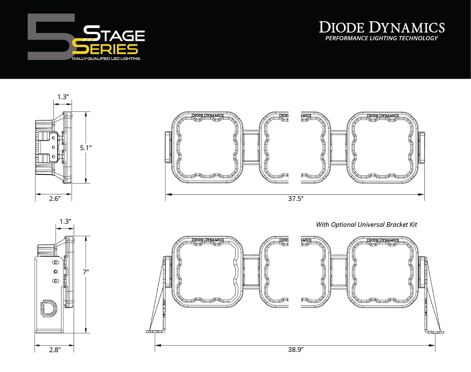 Diode Dynamics SS5 Sport Universal CrossLink 6-Pod Lightbar Yellow Combo Diode Dynamics - DD6799
