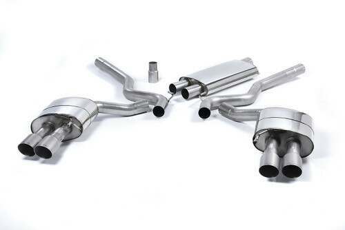 Milltek Sport Cat-back Quad Outlet Resonated with GT-90 Titanium Trims (requires Roush Performance Rear Valance) (2015-2023 Mustang 2.3 EcoBoost (Fastback)) - SSXFD180